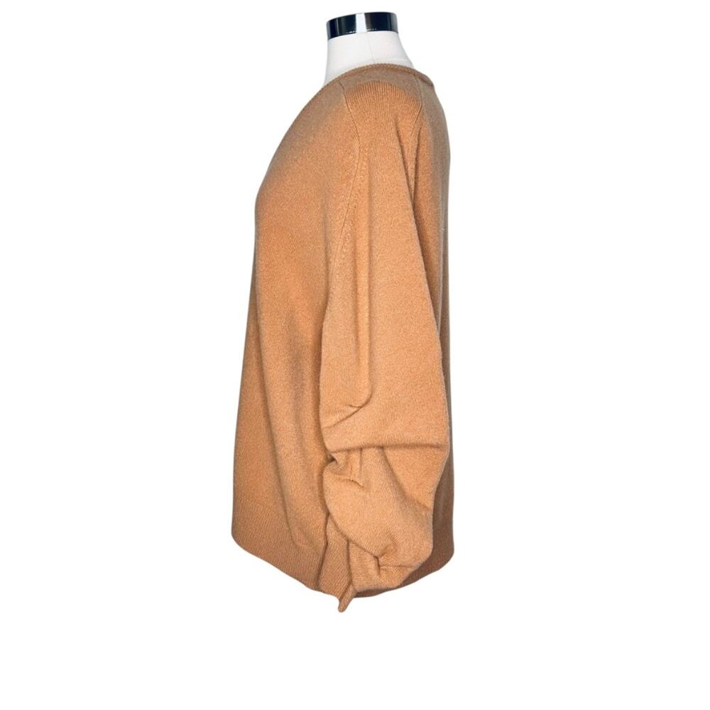 Tory Burch Wool V Neck Sweater Scrunch Sleeve XL NWT Warm Sand Melange - Picture 3 of 9